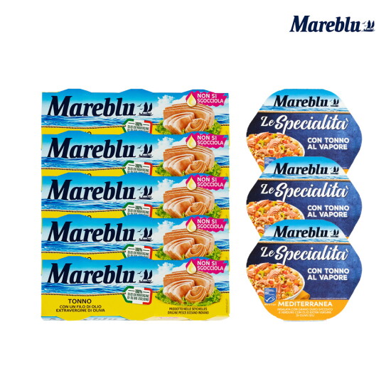 [마레블루][혼합구성] Mareblu 참치캔60g 5줄 + 지중해 샐러드 3팩