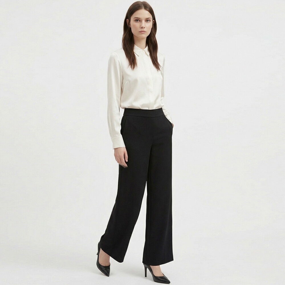 샵앤 [샵앤] 국산 여성 사방스판 매직 일자 밴딩 슬랙스 팬츠 INT-WPT-21173-블랙