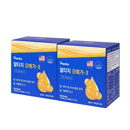 판티오 알티지 보령 약국오메가3 혈액개선 미국산 rTG 비타민E 90캡슐, 2개