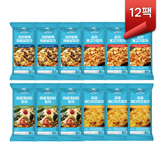 [피자알볼로][피자알볼로] 피자알볼로 4종 12팩 (채끝3,김치3,마르게리타3,모짜체다3)
