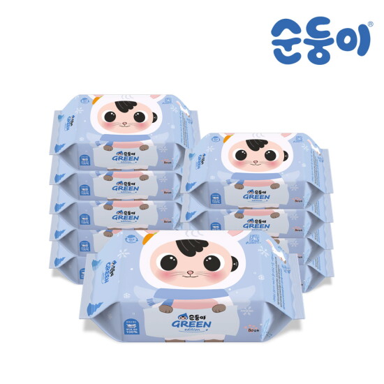 [순둥이][순둥이]wRaC-01/생분해원단/그린에디션(토끼) 물티슈 리필형 80매 10팩