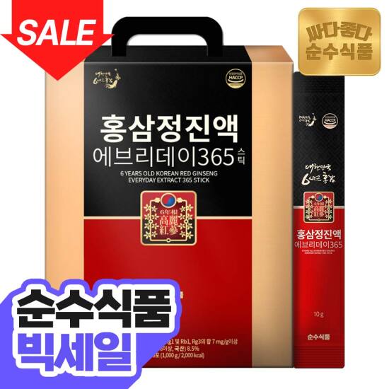 [비밀특가][총100포]6년근 홍삼정 진액 에브리데이 365 실속형 100포 x 1박스 / 국내산 홍삼 농축액 스틱