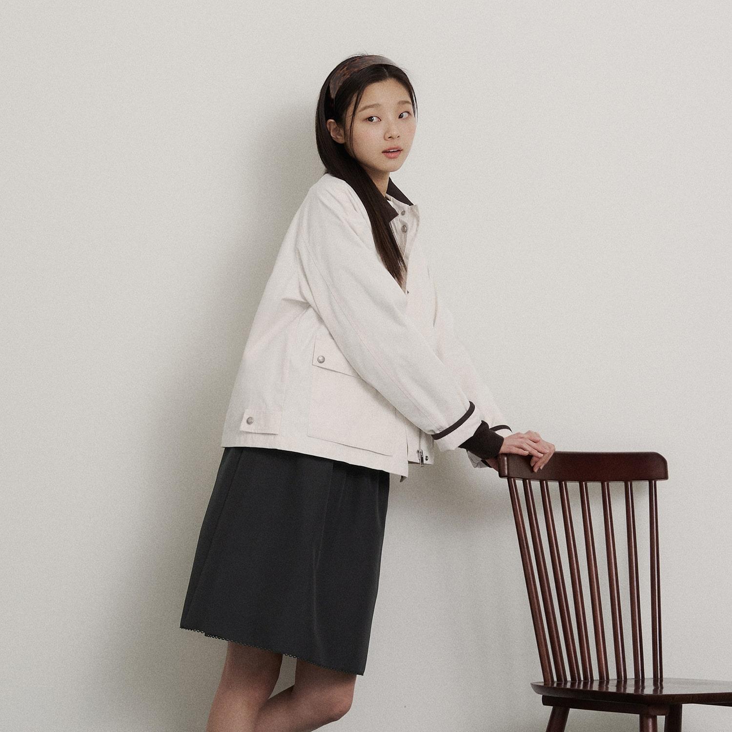 빈폴레이디스(상반기) 폴리 혼방 헌팅점퍼 - 아이보리 /BF6239C010