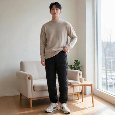 Rly 冬のキルティング パファージャケット ジョガーパンツ男性 アスレチックシューズ 防寒パンツ