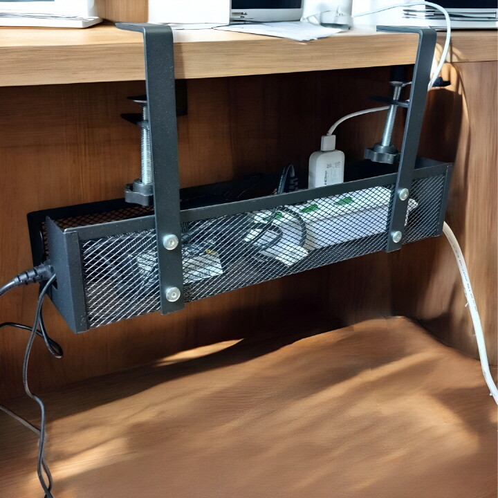 방콕연구소 무타공 멀티탭 거치대 책상 콘센트 정리함 전선 보관함 박스 선반 (대형)