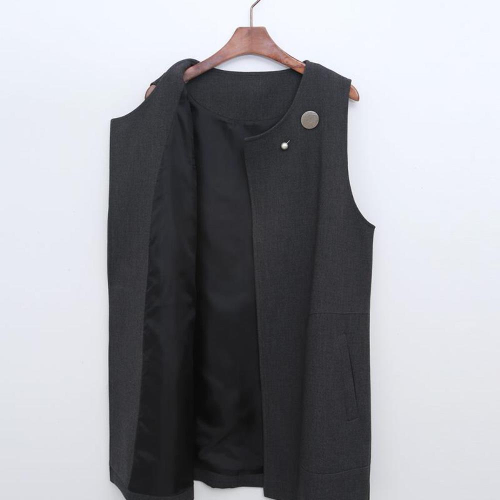 신상-오픈런 드론멜 트임 오픈 조끼 린넨라이크 여성 레이어드 디테일