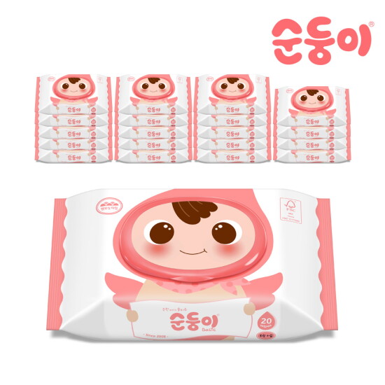[순둥이][순둥이]cB-com/베이직 무향엠보싱 물티슈 휴대 캡형 20매 20팩