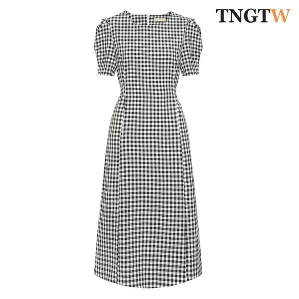 티엔지티더블유 [하프클럽/TNGTW]윈도우체크 퍼프소매 맥시 원피스 (THC0CBD15_HBK)