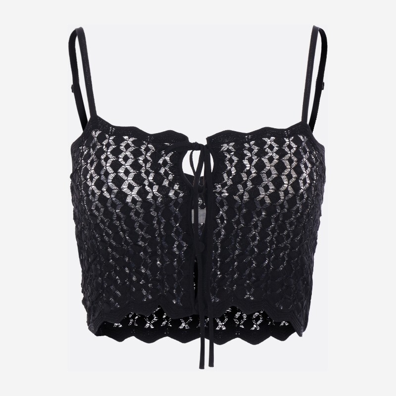 SAINT LAURENT 생로랑 생로랑 프론트 보우 포인텔 니트 크롭 탑 817777 Y76VX1000