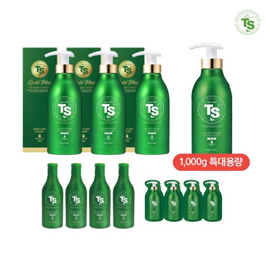 [최대용량 TS 샴푸구성] TS 골드플러스 탈모샴푸 500g*3개+ 1000g*1개+100g*4개+[무료체험분]6g*4개