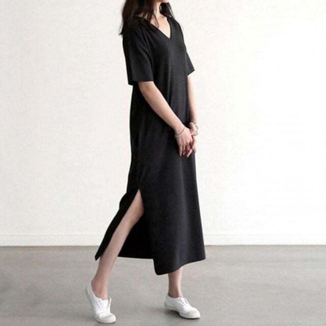 모노무드 [모노무드]모노무드 TH-40524 옆트임 인기 여자 원피스 브이넥 감성 여름 롱 치마