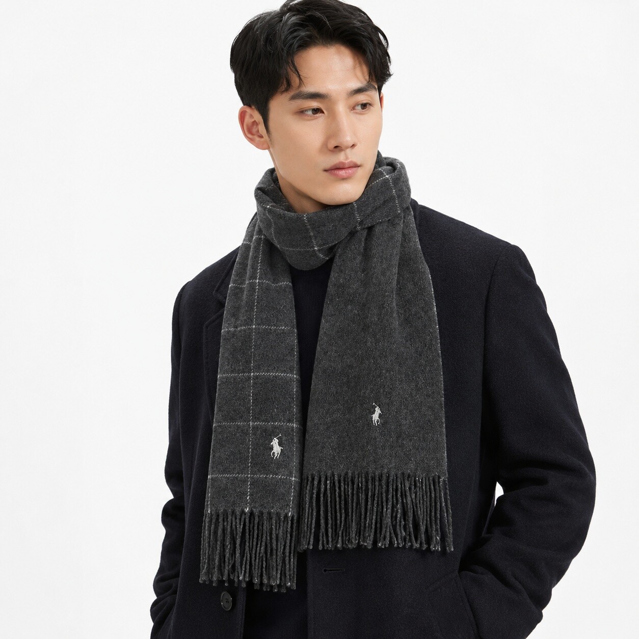 폴로 랄프로렌 폴로 랄프로렌 패션믹스매치폴로랄프로렌 PC0743-047 포니 윈도우페인 플래드 체크 리버시블 프린지 머플러
