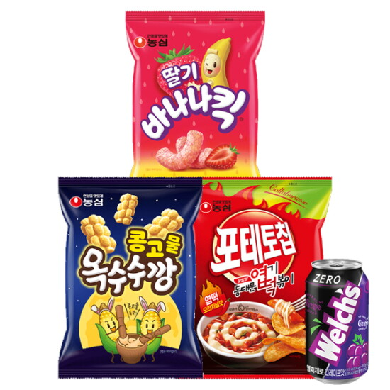 [농심]농심 스낵 6봉 + 웰치 제로 그레이프/오렌지 355ml 6캔