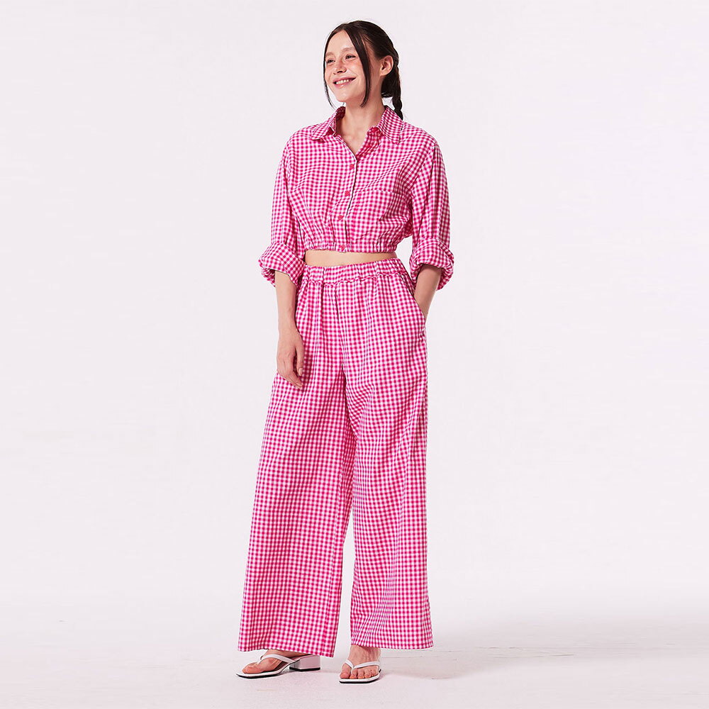 슈퍼띵스 깅엄 와이드 크루즈 팬츠 (PINK)