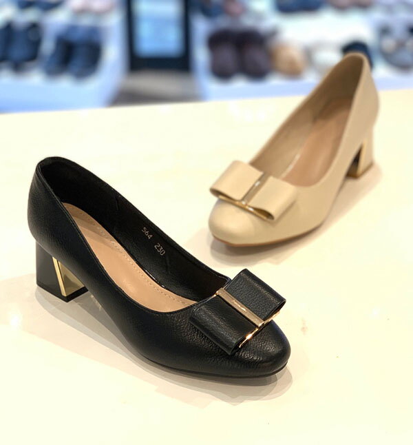 엘초이 [엘초이]베이직 라운드 토 소가죽 청키힐 펌프스 FSP2301GR564