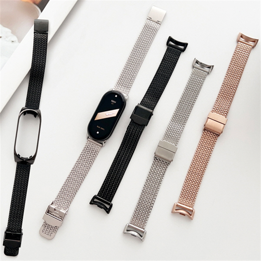 수나르 샤오미 미밴드10 9 8 프로 7 6 5 4 3 호환 헤링본패턴 메탈 밴드 시계줄 스트랩