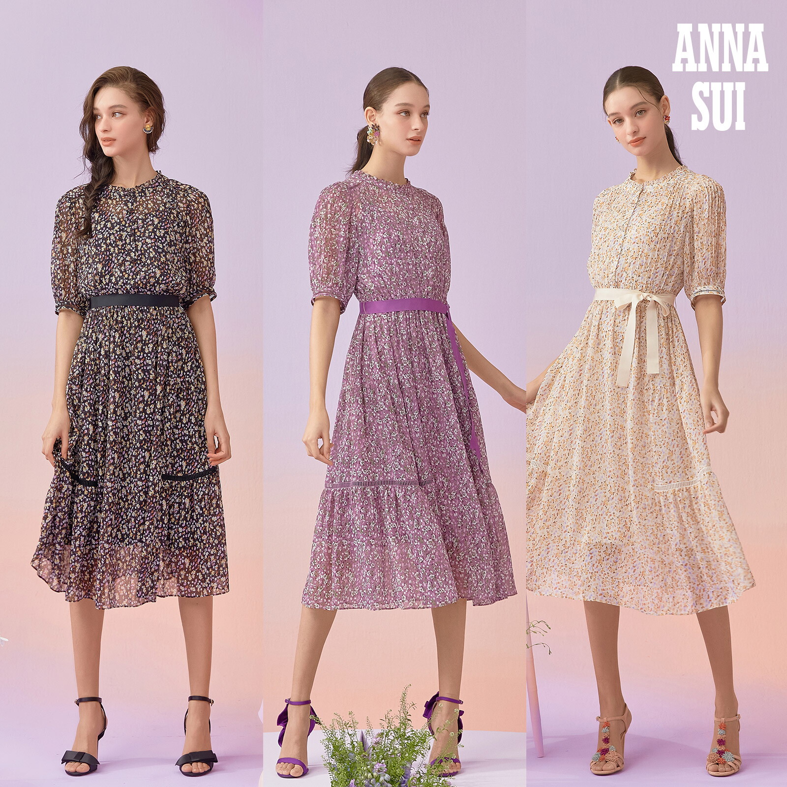 안나수이 [기간한정 특가] 안나수이ANNA SUI 로맨틱 파라다이스 쉬폰 원피스+이너슬립 2종