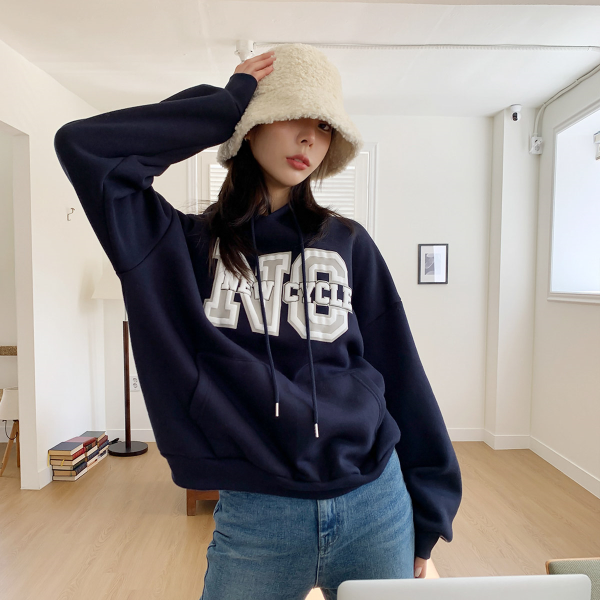 기타 [시크블랙]로시엘 오버핏 그래픽 기모 후드티