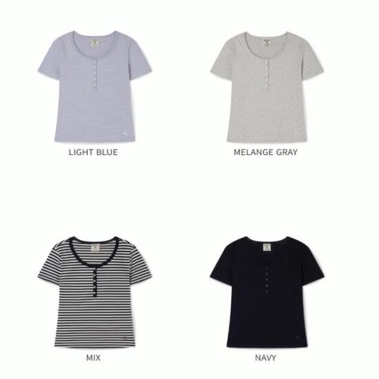 [후아유]후아유 여자 골지 헨리넥 반팔티 / Ribbed Henry Neck T-shirt_A WHRAG2422F