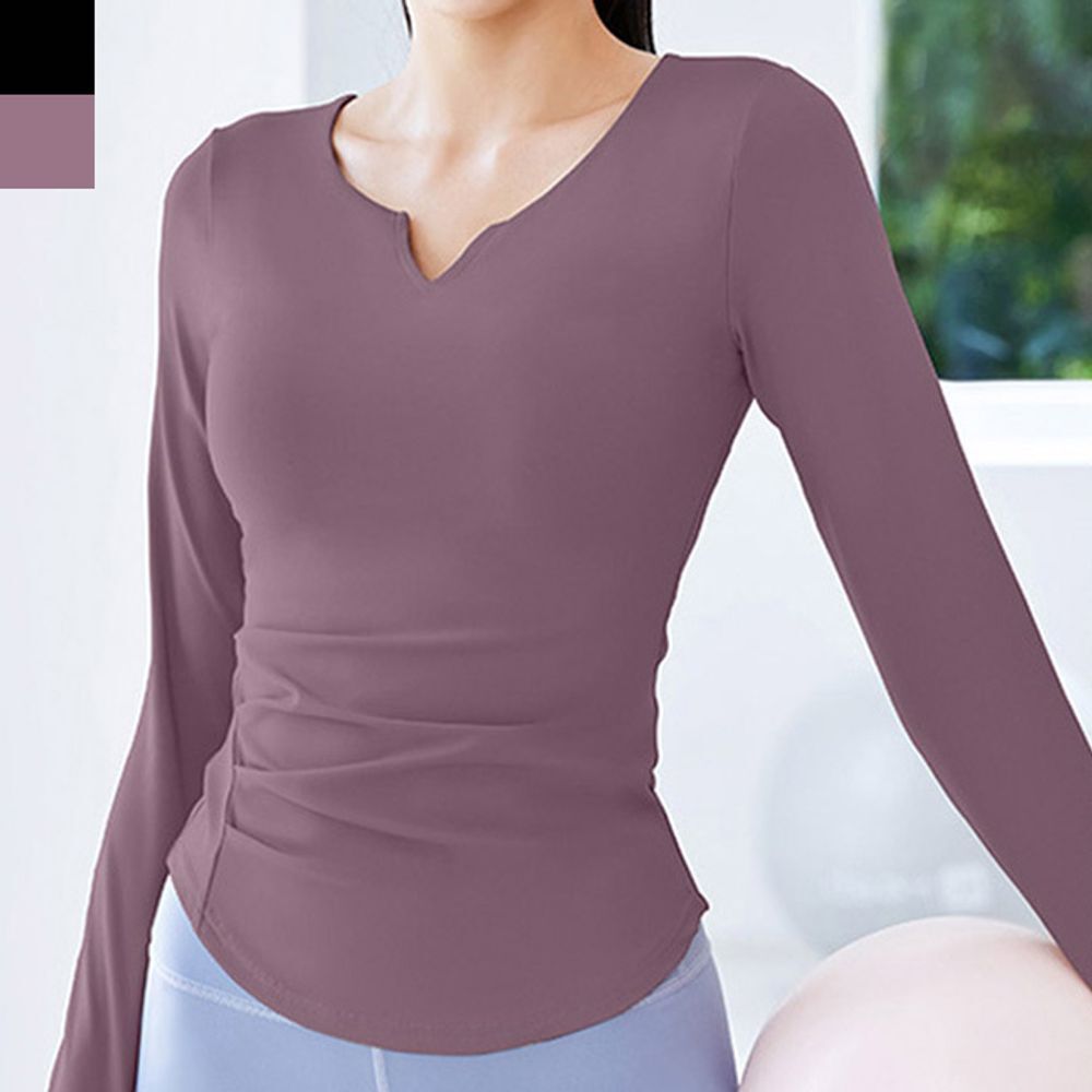 석진케이 여성긴팔티 여성 브이넥 긴팔 핑커홀 요가복 티셔츠 1P 슬림핏 여자긴팔티