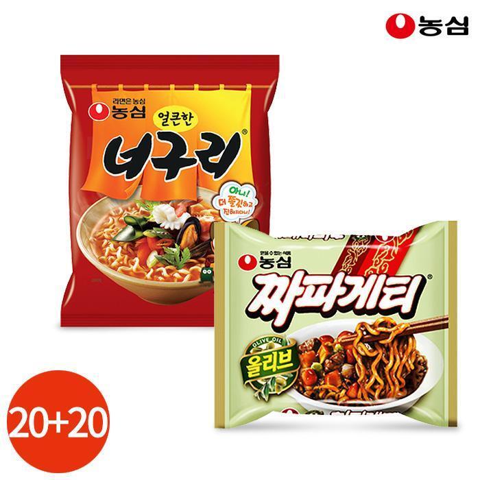 농심 셀러허브 식품 반반세트 농심 짜파게티 너구리 짜파구리 40봉 세트