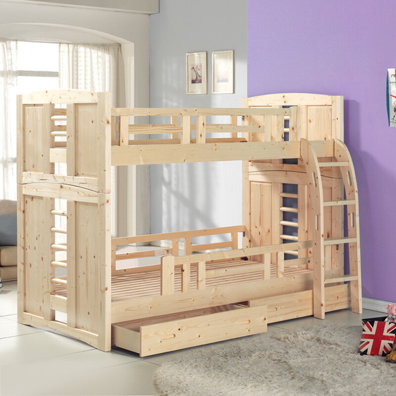 베드피아 [키즈돔] 하모니 (네추럴) 원목 싱글 어린이 초등 학생 벙커  이층 침대  (깔판형)