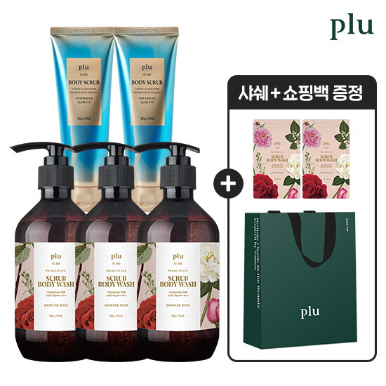 ★추석특집★ 퍼퓸드 스파 스크럽 바디워시 500g x 3 + 슬립핏바디스크럽 180g x 2 + 샤쉐 10g x 2 + 쇼핑백 1