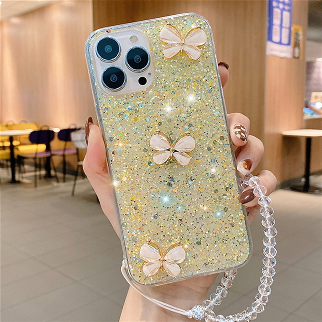 수나르 샤오미미포코M3 X3 미11 미10 T 라이트 프로 5G 럭셔리 글리터 나비 핸드 스트랩 핸드폰 케이스