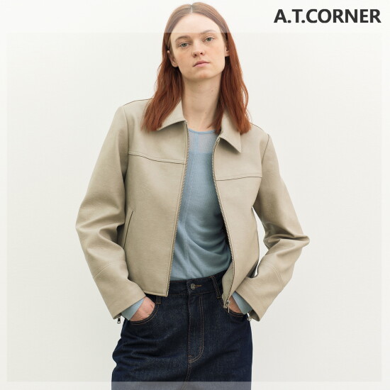 [파슨스](앳코너) 페이크 레더 크롭 싱글 자켓 2color (AEJU4A4L1)