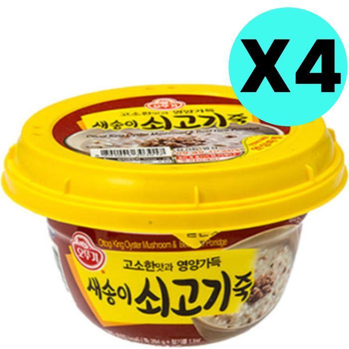 셀러허브 식품 오뚜기 새송이 쇠고기 버섯 죽 용기 간편 즉석죽 4개