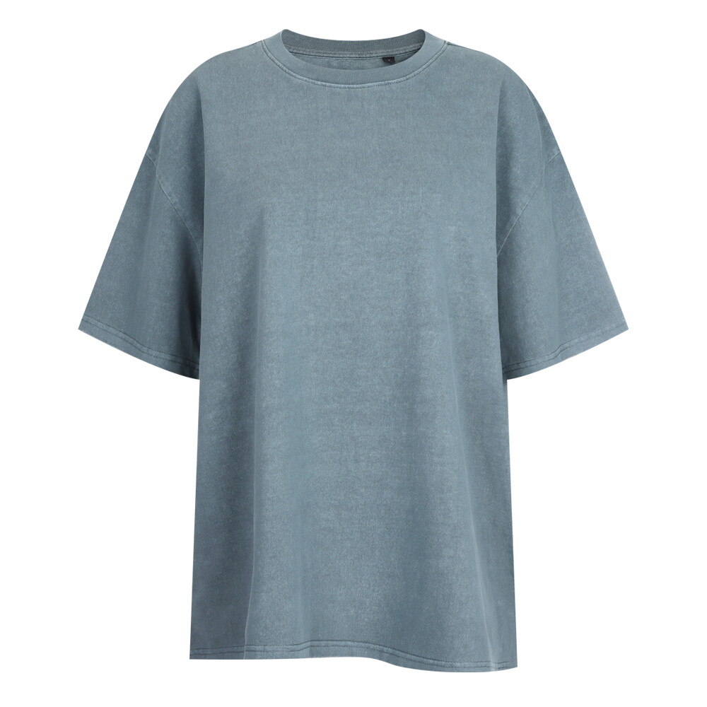 샵앤 [샵앤] 여성 라운드 빈티지 피그먼트 여름 루즈핏 반팔 티셔츠 INT-WSH-21172-청록