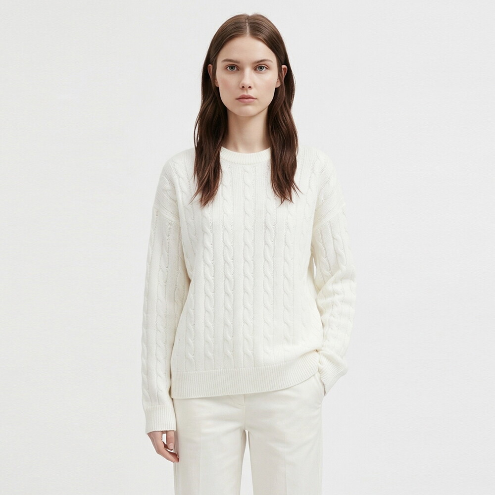 샵앤 샵앤 [샵앤] 국산 여성 라운드 케이블꽈배기 루즈핏 니트 티셔츠 INT-WKN-21170-아이보리