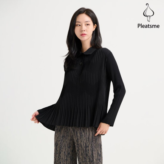 [플리츠미]카라넥 플레어 티블라우스
