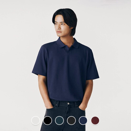 [지오다노(아울렛)][지오다노] 014901 텍스처 슬릿넥 폴로 티셔츠