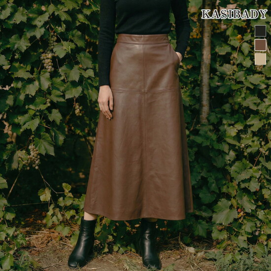 [카시바디(여성)][카시바디] FAUX 레더 A라인 스커트