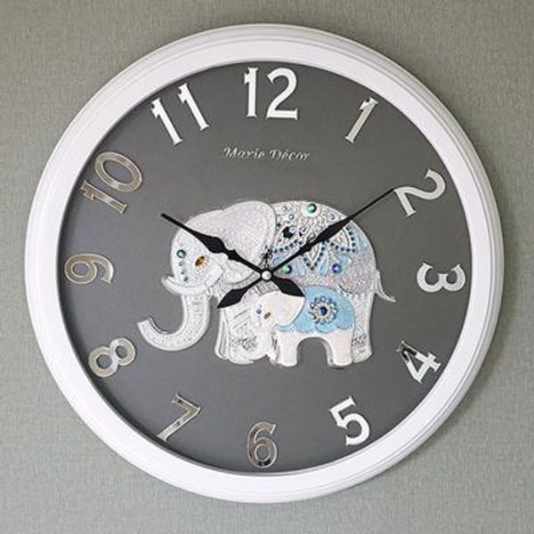 교보문고 EXTREMO 예쁜 인테리어 Wall Clock 미러넘버 코끼리 실버