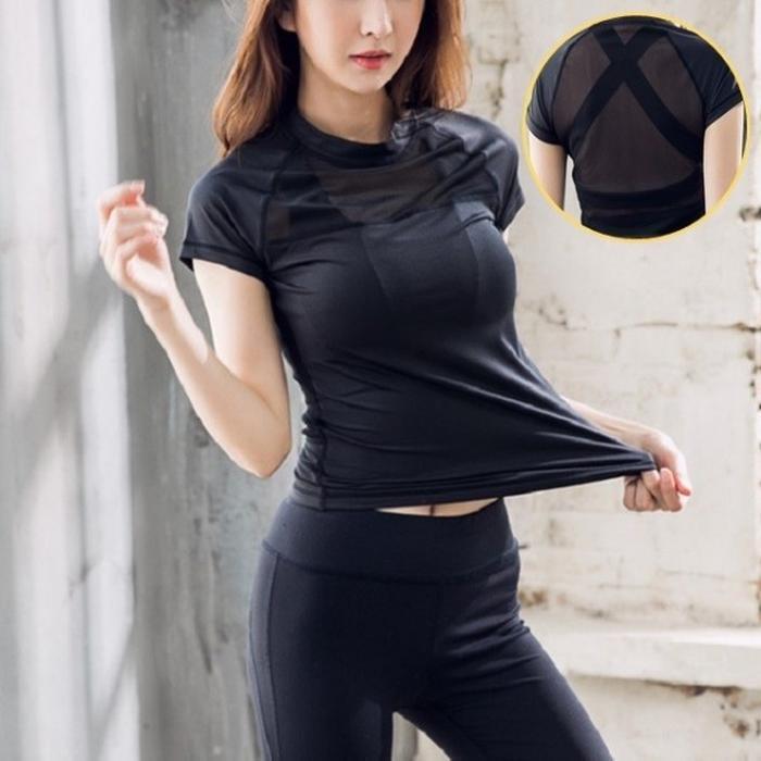 에이엔몰 부드러운 반팔 여성요가복 여성 M 운동복-블랙 (3ZAoL)