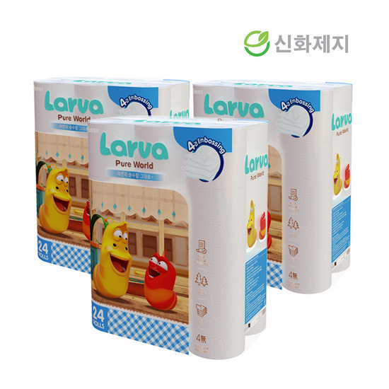 [3팩] 라바 퓨어월드 프리미엄 데코 엠보 4겹 화장지