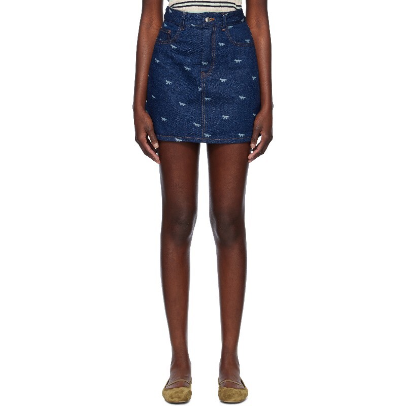 MAISON KITSUNE 메종키츠네 메종키츠네 블루 레이저 프린트 데님 미니 스커트 251389F090001