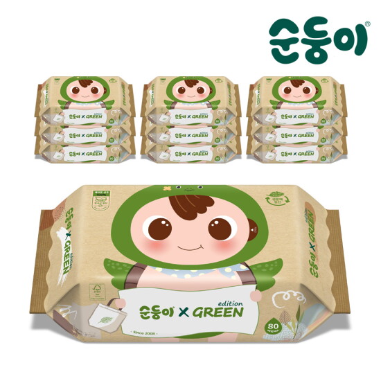 [순둥이][순둥이]RaR-01/생분해물티슈 그린에디션 리필형 80매 10팩