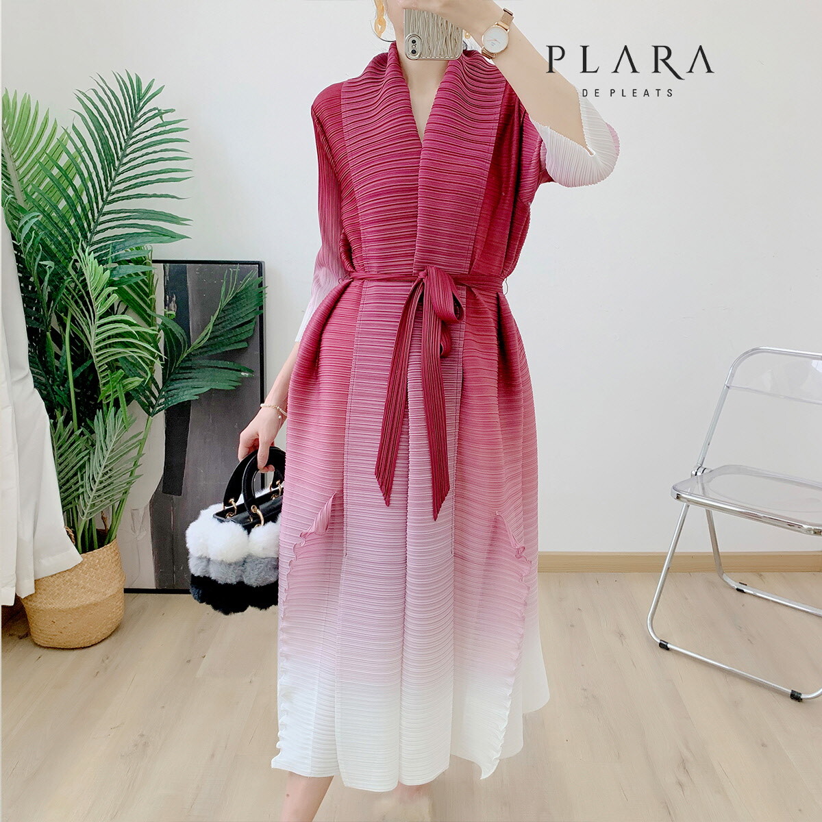 플라라 플라라 (88까지)플리츠플라워데이션원피스+벨트SET