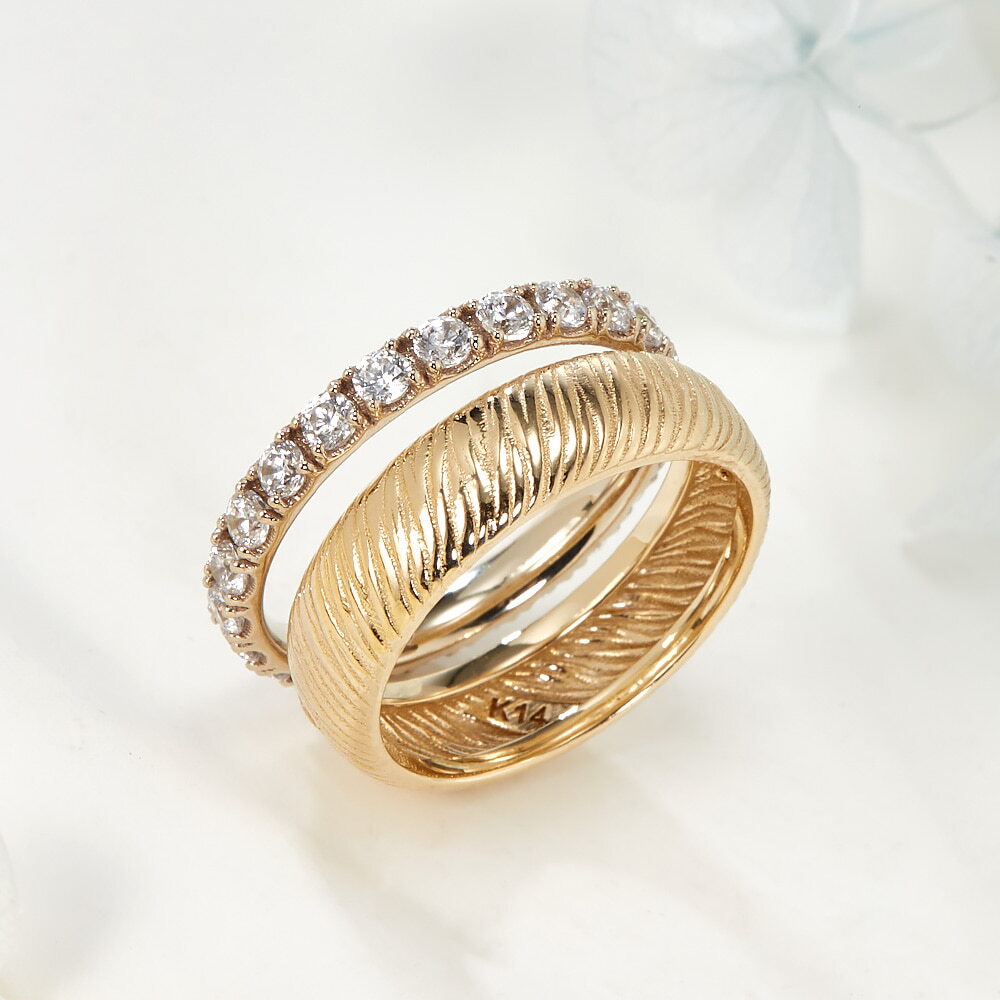 비앤비골드 [비앤비골드] 18K 샤인 리프컷 테니스 올밴드 쌍지 반지 RSS41408