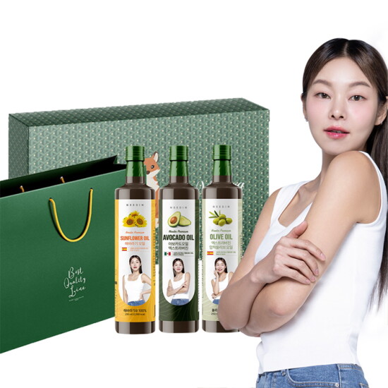 [니드인][송해나 픽] 니드인 프리미엄 오일 3p 선물세트(해바라기오일250ML+올리브엑스트라버진250ML+아보카도오일250ML)+선물박스+쇼핑백