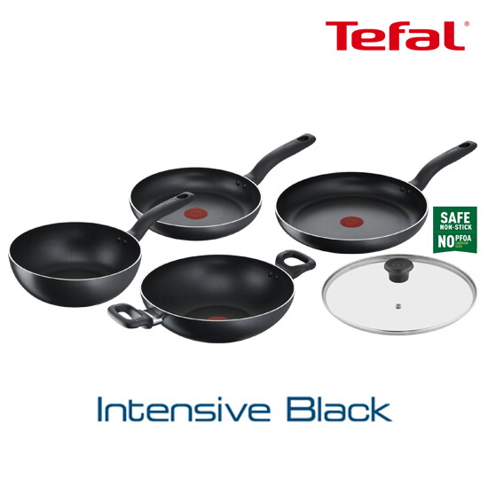 [테팔]★방송에서만 SALE★ 인텐시브 블랙 프라이팬 세트 (24팬+24볶음팬+28팬+28양수웍+28유리뚜껑)