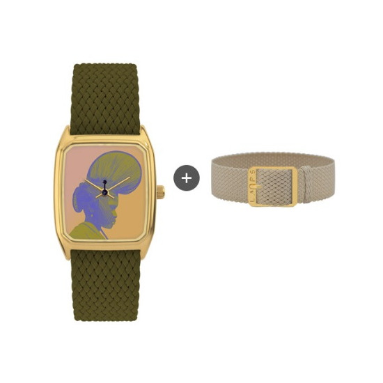 [랩스]시그니처 풀라 스타일(올리브 스트랩) + 18mm 베이지 골드 스트랩