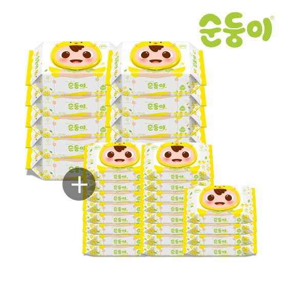 [순둥이]병아리 에디션 물티슈 캡형 100매 10팩+휴대 캡형 20매 20팩/cBpC-01+ccB-com