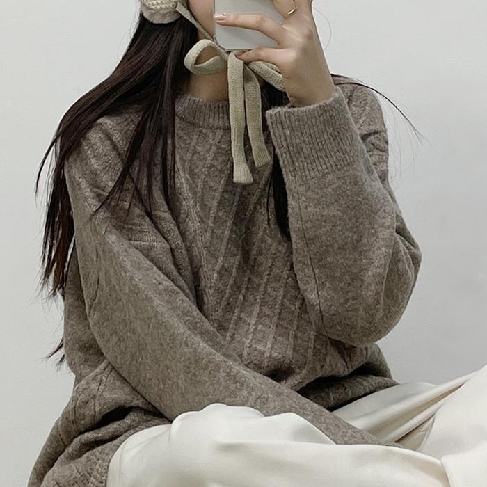 크로스컴퍼니 [크로스컴퍼니][크로스컴퍼니] 케이블 디자인 울 혼방 토토 여리핏 니트 (8165647A)