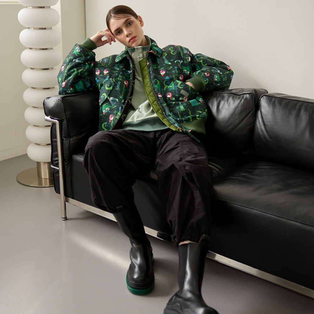 프릭스 바이 김태훈 [프릭스] Unisex Digital Print Waterproof Canvas Bomber Padding Jumper_GREEN