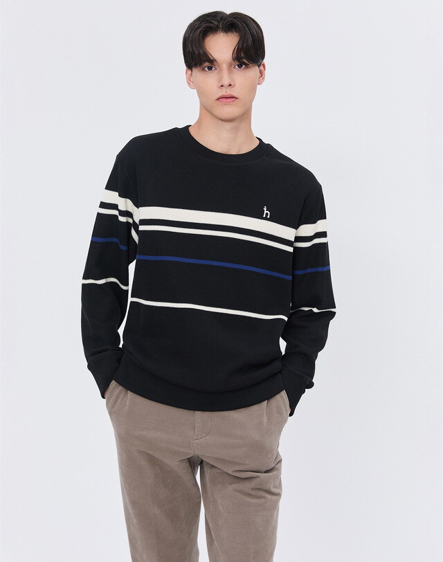 헤지스 남성 [헤지스 남성] [24FW] WHTS4D344BK 클리어런스스테디셀러 블랙 짜임 면 맨투맨티셔츠