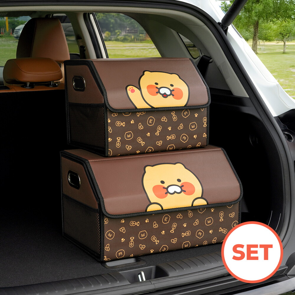 리튬포어스 카카오프렌즈 [4/14 12시 최저가 엘라이브](소형+대형 SET) 카카오프렌즈 춘식이 클리어 차량용 트렁크 보관함 트렁크 정리함 대용량 접이식 보관함